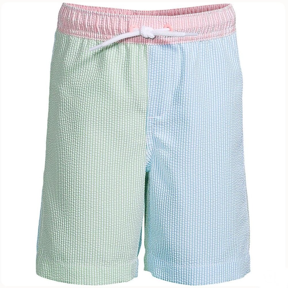Lands End - Boys Seersucker Volley Swim Trunks Size XL NWT